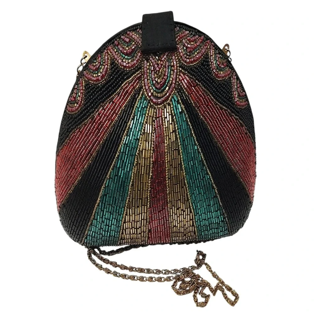 Bob Mackie Vintage Purse Glass Beaded Rainbow Dome Clutch Art Deco Boho SEE - Picture 7 of 13